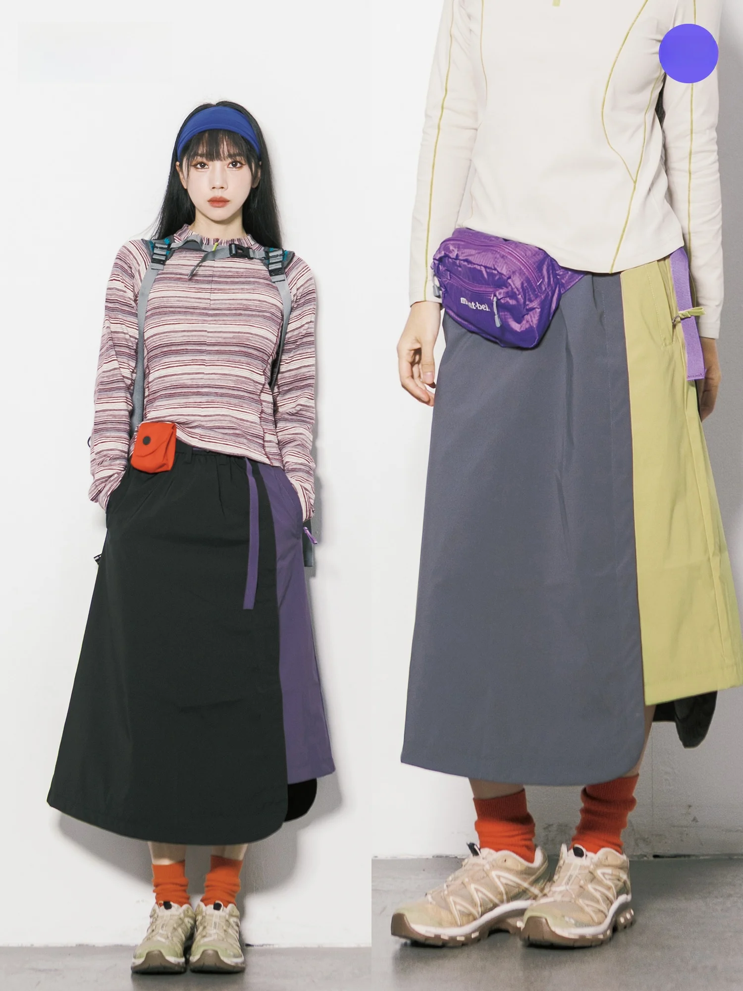 RCDB Outdoor Windbreaker Water-Resistant A-Line Midi Skirt Women's High Waist Lightweight Hiking City Walk Casual Skirt