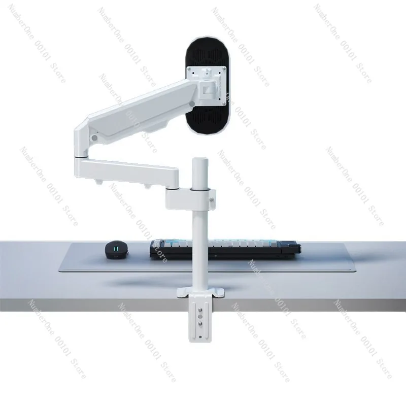 Medical Office DIY Extended Monitor Arm Computer Screen Mount White Column Stand Dynamic Hover Adjustable 360 Degree Rotation