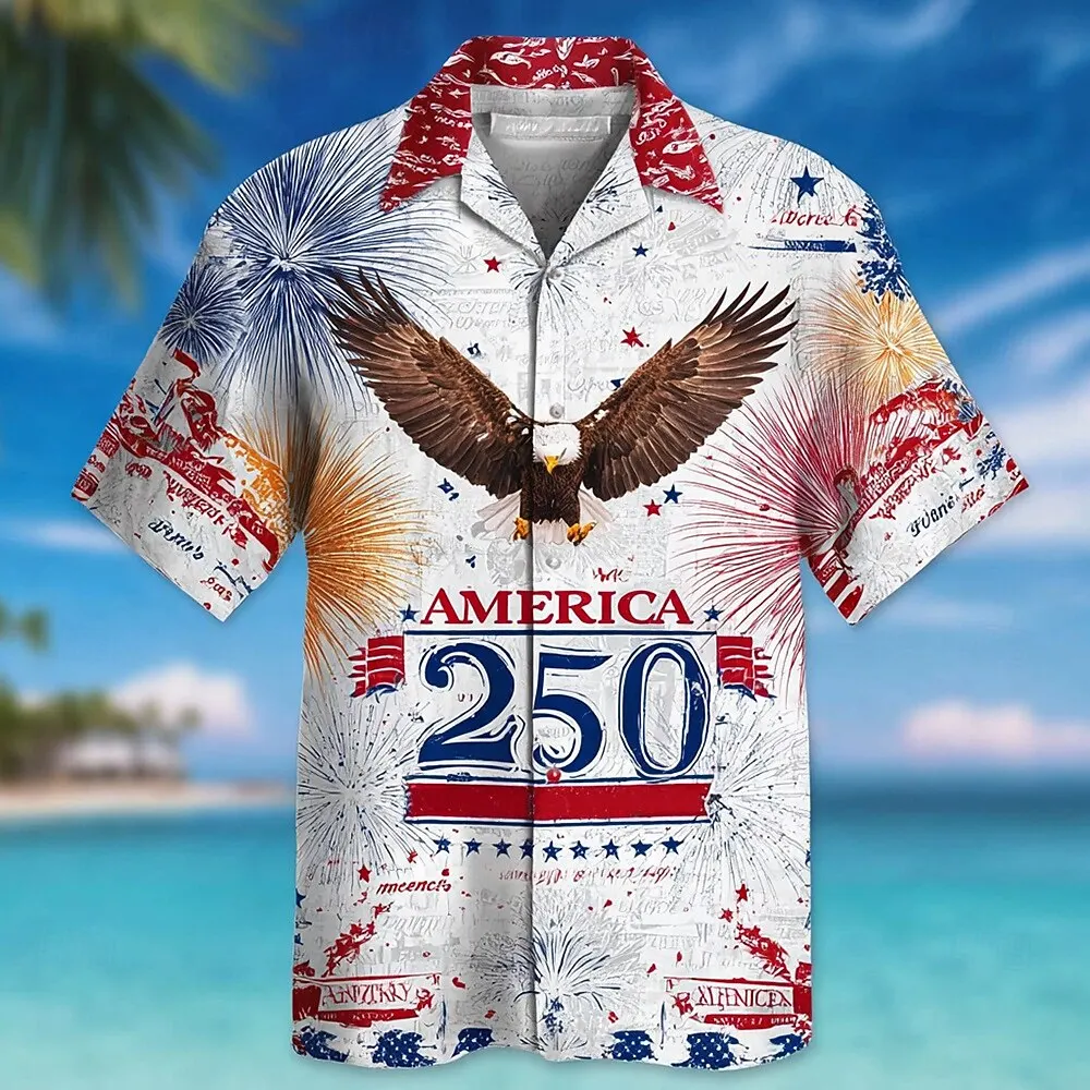 

Men's Eagle America's 250th Anniversary Shirt Button Up Shirt Short Sleeve Vintage Retro Outdoor Holiday Summer Spring