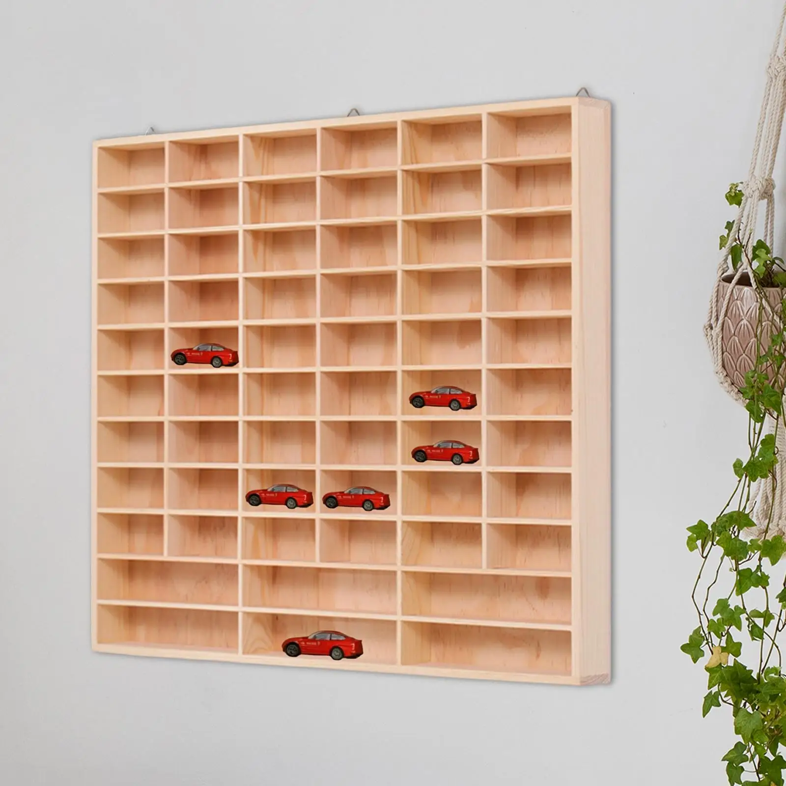 Wooden Toy Car Display Case Practical 60 Grids, Organizer, Showcase, Organizing Multifunctional Sturdy Wall Mount Display Shelf