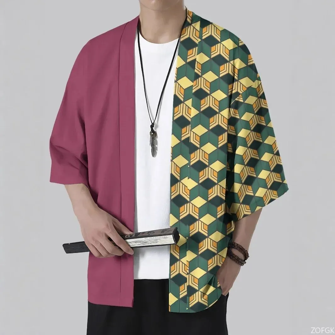 2026 Summer New Style Men's Kimono with 3D Check Pattern Print for Street Casual Fashion Comfortable Soft Breathable