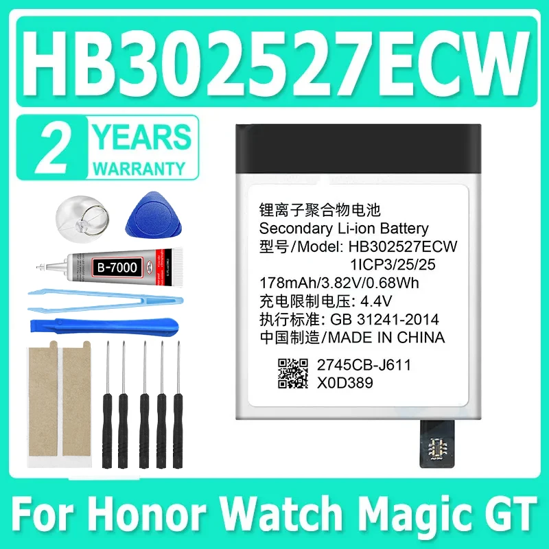 Battery HB302527ECW Battery For Huawei Watch GT1 42MM / Honor Watch Magic GT 178mAh Battery Replacement + Free Tools