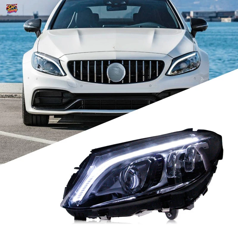 

Подходит для Mercedes-Benz C-Class W205 14-21, комплект фар C180 C200, модифицированный с новыми динамическими указателями поворота.