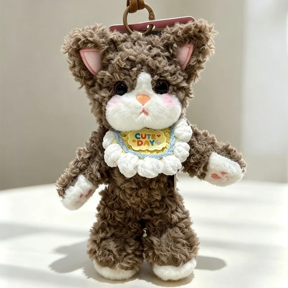 Fashion Soft Cat Plush Keychain Animal Shape Cartoon Stuffed Bag Charm Curly German Cat Adorable Fluffy Ornament Holiday Gift