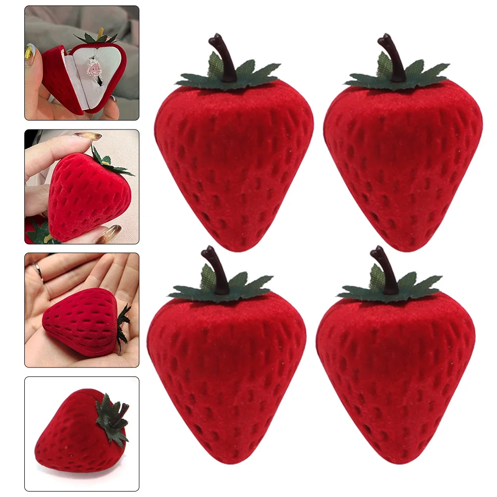 

Набор из 4 шт. маленьких коробочек для колец в форме клубники, футляры для хранения ювелирных украшений на помолвку/свадьбу, органайзеры для подарков на День святого Валентина