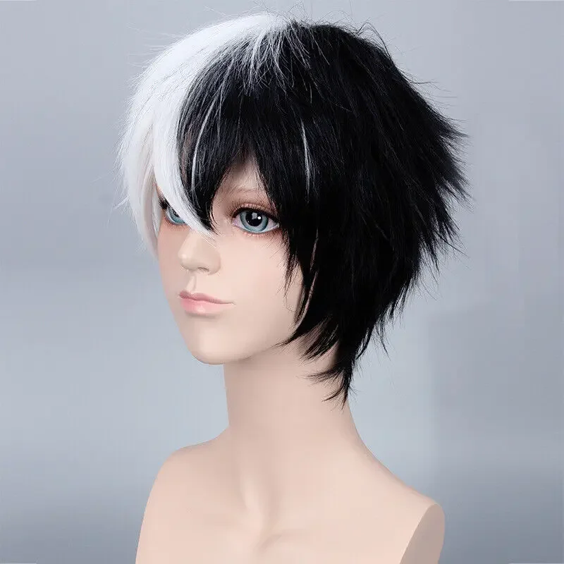 Black White Cosplay Anime Party Hair Wig Heat Resistant