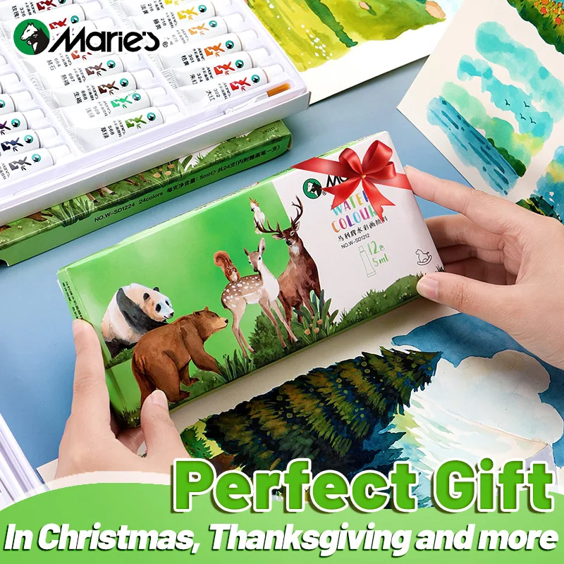 Set di colori ad acquerello Marie da 12 colori, tubi da 5 ml, eccellente trasparenza e colori vivaci per adulti, artisti, escuristi