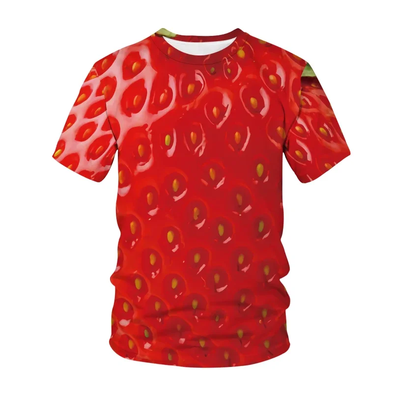 Men's Short-sleeved Round-neck T-shirt, Summer Casual and Fun Style, Featuring 3D Fruit Patterns, Including Kiwi and Strawberry