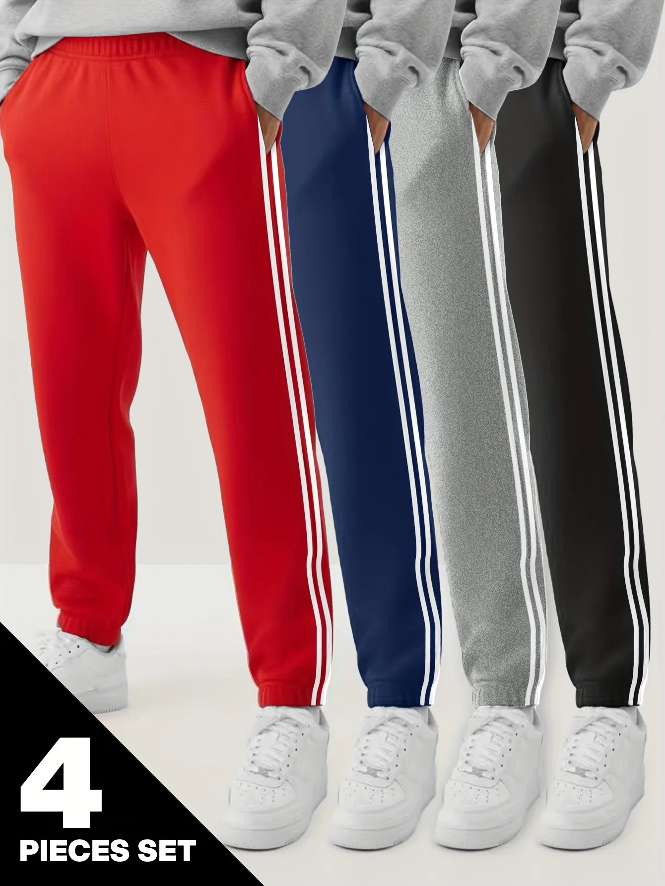 4-Piece Set Boys Solid Color Sport Pants Ensemble Suitable for Spring Summer Autumn Fashion Casual Daily Commute Wear