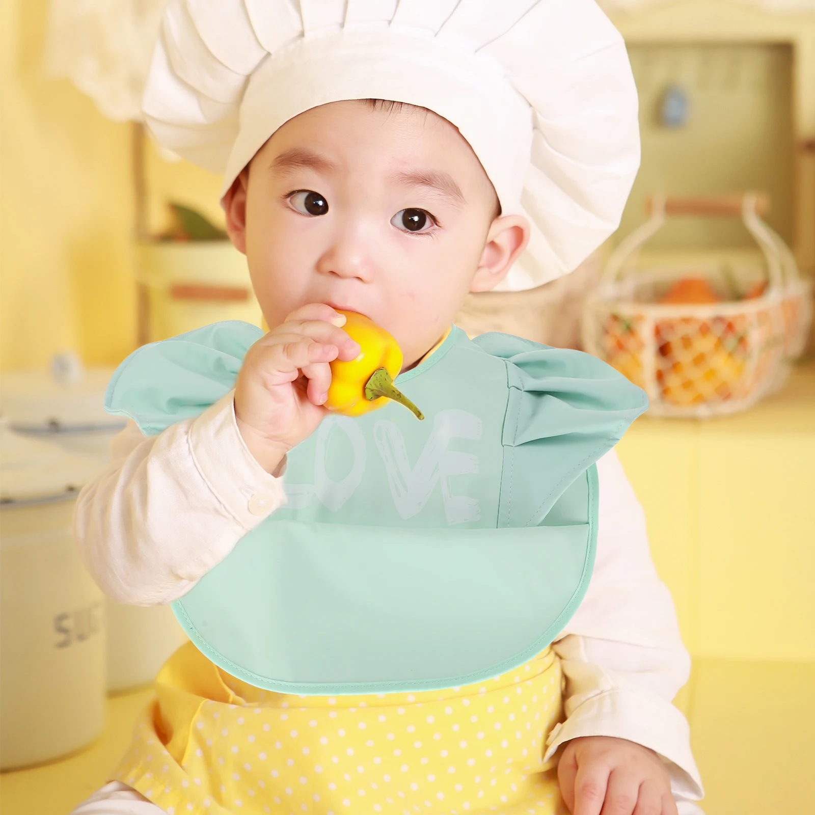 Borsa per riso impermeabile Bavaglini per neonati Genere neutro con grembiule raccogli cibo Grembiule in tessuto non tessuto Bava per neonato
