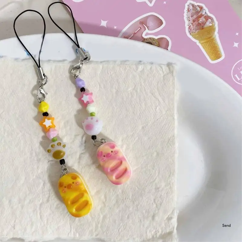 Piggy Biscuit Sandwich Keychain Portable Pig Biscuit Keychain Charm Resin Hanging Decoration for Bags Phone Keys