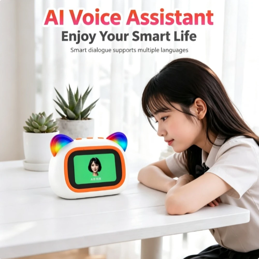 Smart AI Bluetooth Speaker, Voice Assistant Digital Alarm Clock, Time & Lyric Display, Hands‑free Calls  RGB Color Ambient Light
