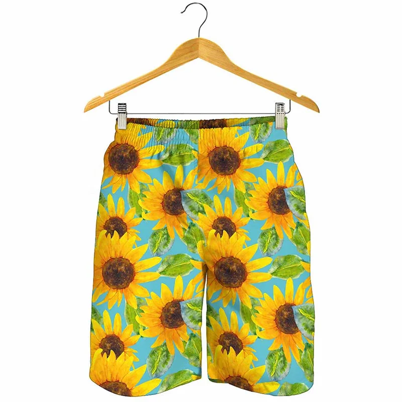 Colorful Sunflower Beach Shorts For Men Kids Summer 3d Print Plants Floral Pattern Swimming Trunks Loose Surfing Board Shorts