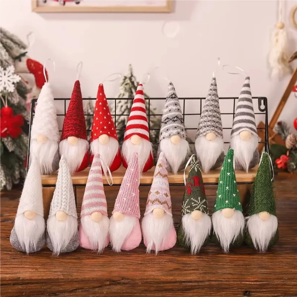 3pcs Christmas Gnomes Plush Santa Doll Knitted Fabric Xmas Tree Hanging Ornaments Gonk Dwarf Elf Decoration Gifts New Year