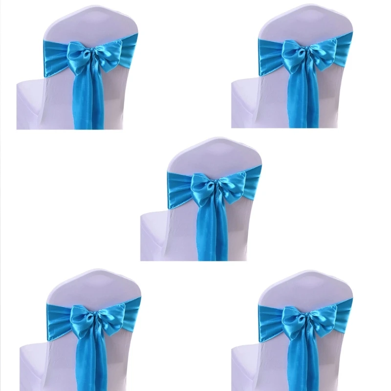 5Pcs Satins Chair Bow Sashes Wedding Indoor Outdoor Chair Ribbon Butterfly Tie Party Hotel Banquets Decorations