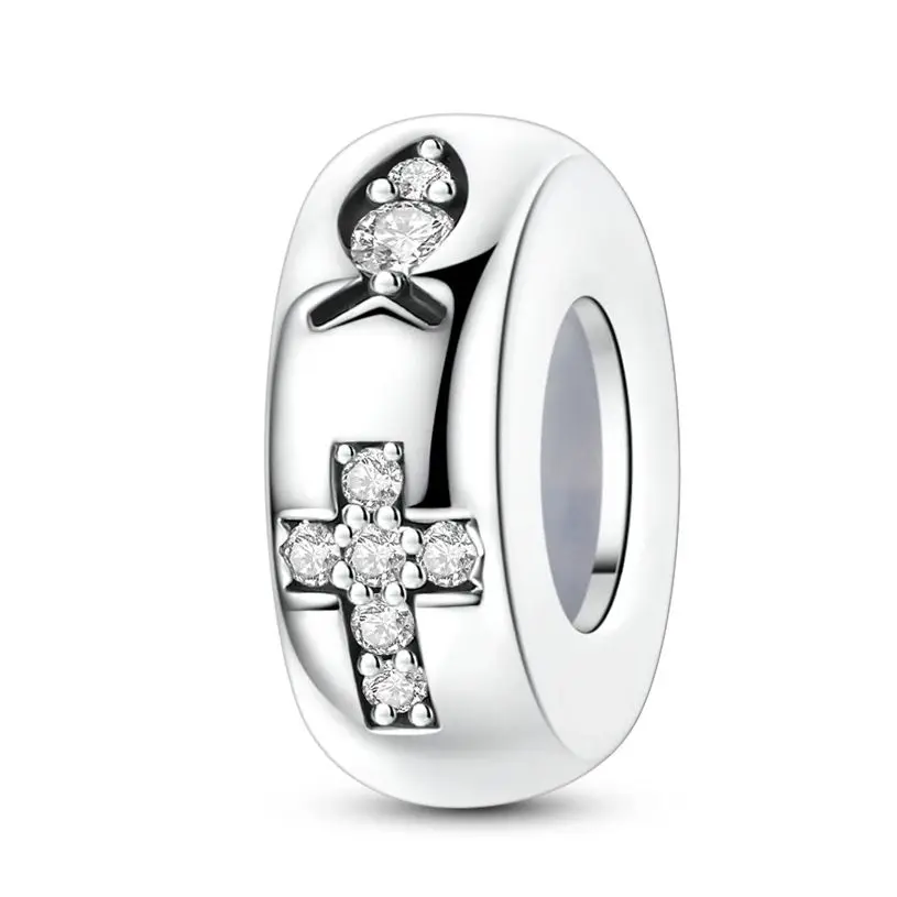 

Original Charm 925 Sterling Silver Bead Rubber Stopper Fit Bracelet Charms Making Cross Fish Woman Jewelry