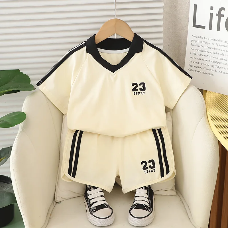 

Toddler Boy Sets Summer 2025 Childrens V-neck Digit Printed Short Sleeve T-shirts Tops and Shorts 2PCS Kids Boys Infant Clothes