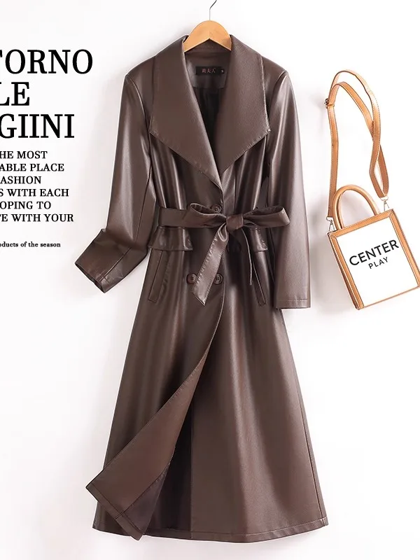 

Ning Genuine Leather Coat Women's Mid-Length Over-Knee Windbreaker 2025 Autumn New Waist-Cinching Slimming eepskin Ja...