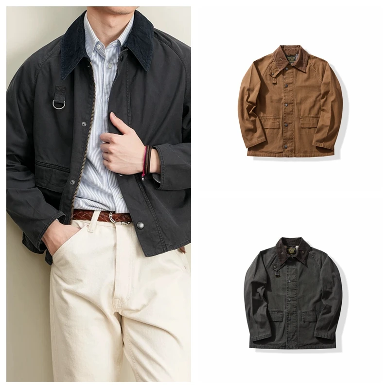 

Vintage High-End Wear-Resistant Canvas Hunting Coat Men's Retro Mid-Length Fiing Jaet Workwear Sle Stand Fit Long Sl...