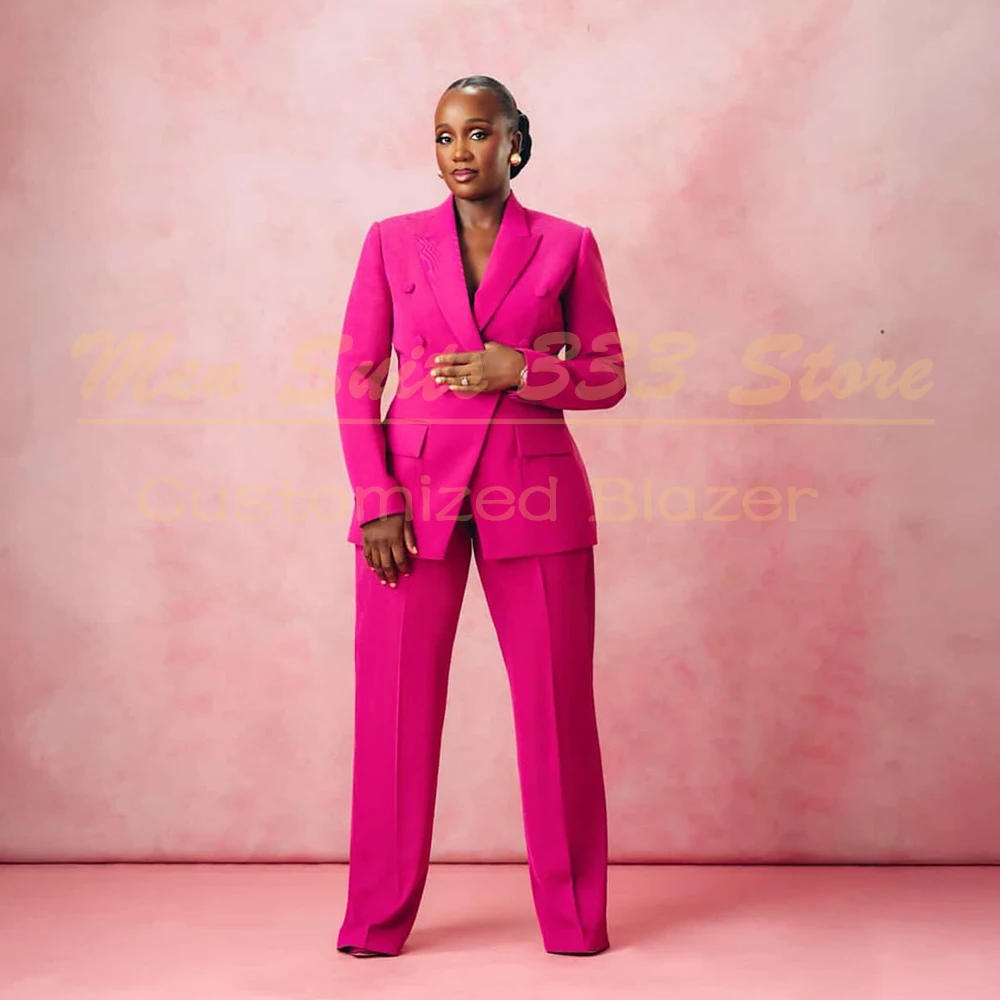 

Formal Women's Suits Solid Color Double Breasted Peak Lapel 2 Piece Jacket Pants Full Sets Elegant Office Lady Female Clothing