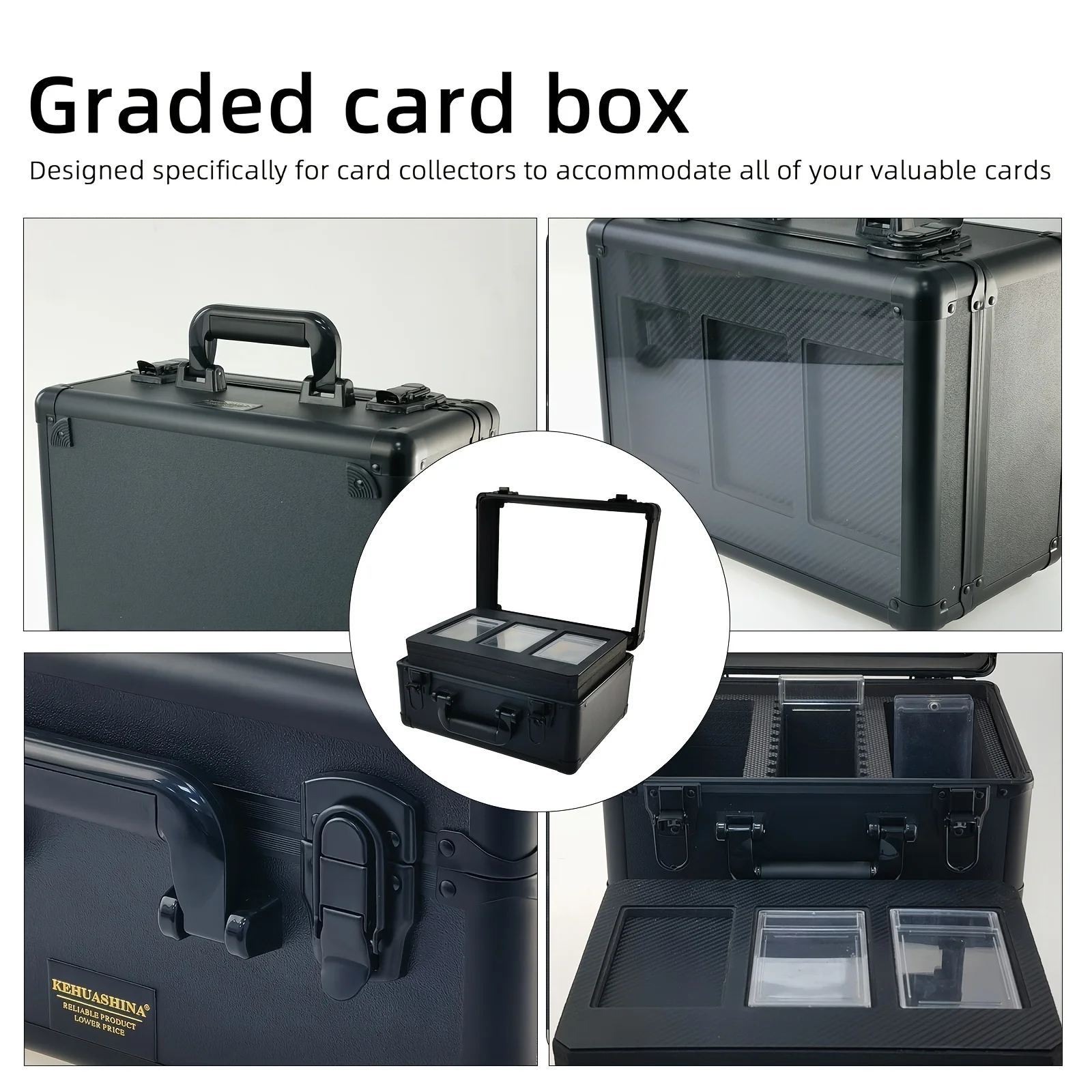 3-Row Graded Card Storage Box with Transparent Cover for PSA BGS CGC Slabs, Holds 55+ Cards, Durable Trading Card Case