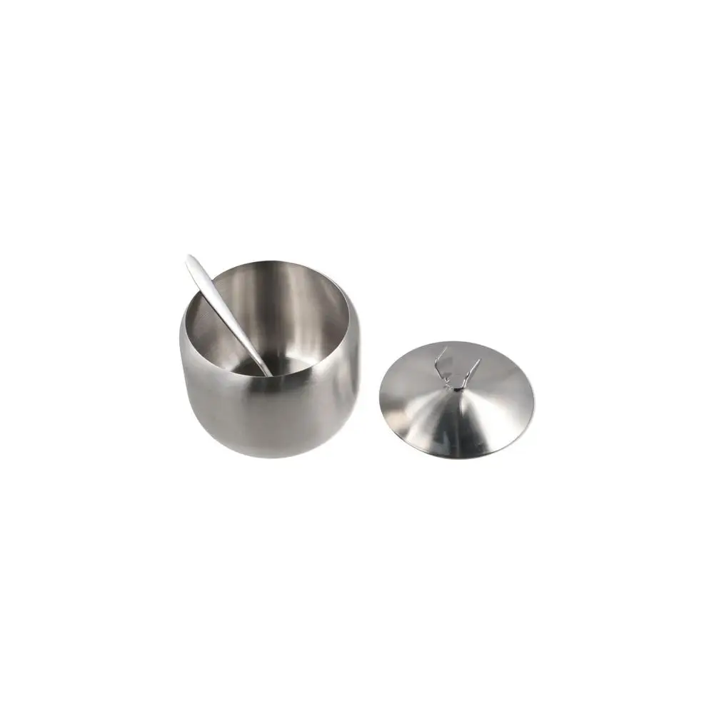 Useful Stainless Steel Sugar Bowl with Spoon Lid Gold Silver Storage Jar Durable Large Capacity Seasoning Pot Salt