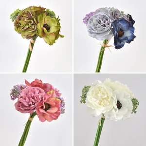 28cm 북유럽 스타일 인공 모란 꽃다발 신선한 핸드 헬드 꽃 간단한 결혼식 신부 손 묶인은 연꽃 꽃 10 최고의 판매 실버 인공 꽃 -same8