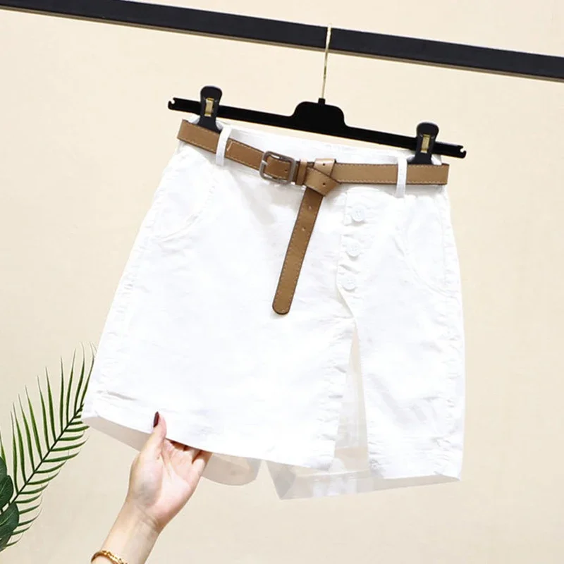 Customization 2025 New Chic Shorts Women Belt Korean Solid Buttons Side Slit A-line Streetwear Fashion Skirts Chic Harajuku Summ view 3
