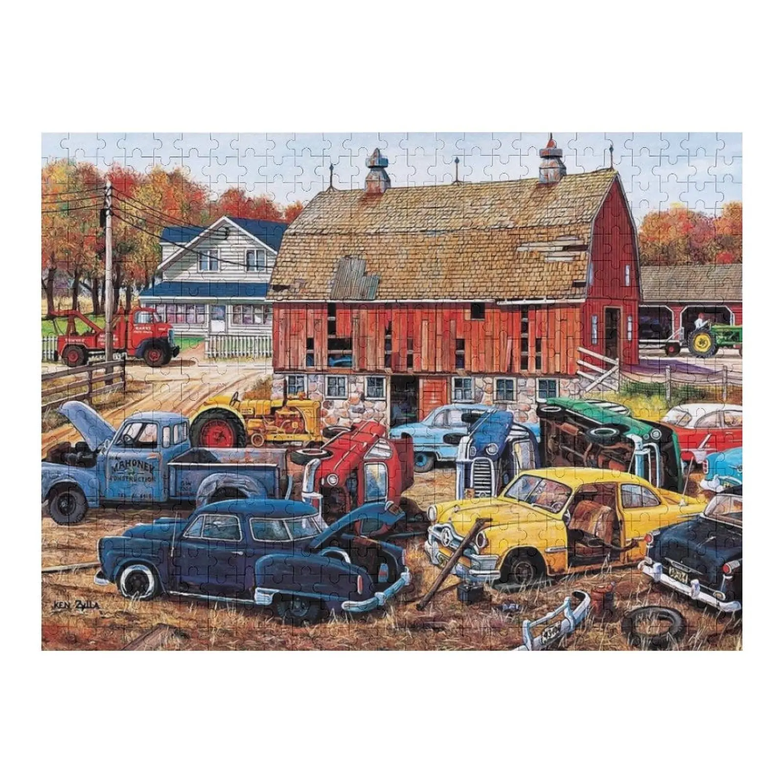 

Автомобили, Картина старых автомобилей, Старый дом, Вагон-фургон, Автомобили для сарая, Классические автомобили. Пазл Персонализированный подарок Изображение Пазл