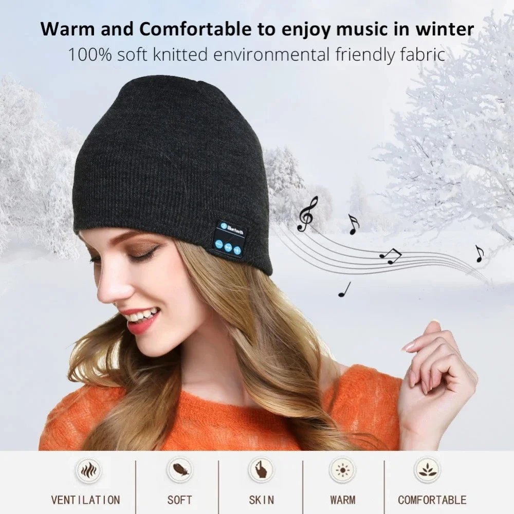 Bluetooth Headphone Wireless Smart Cap Headset Warm Beanie Speaker Hunting Camping Running Music Earphone Hat Rechargeable