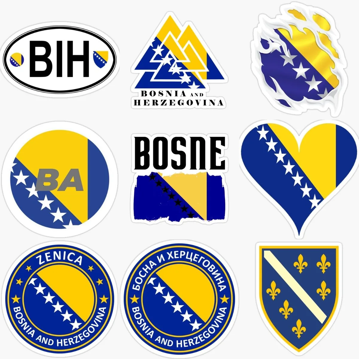 BIH Bosnia and Herzegovina Flag Emblem Creative PVC Accessories Stickers for Decorate Car Wall Bicycle Table Helmet Bumper