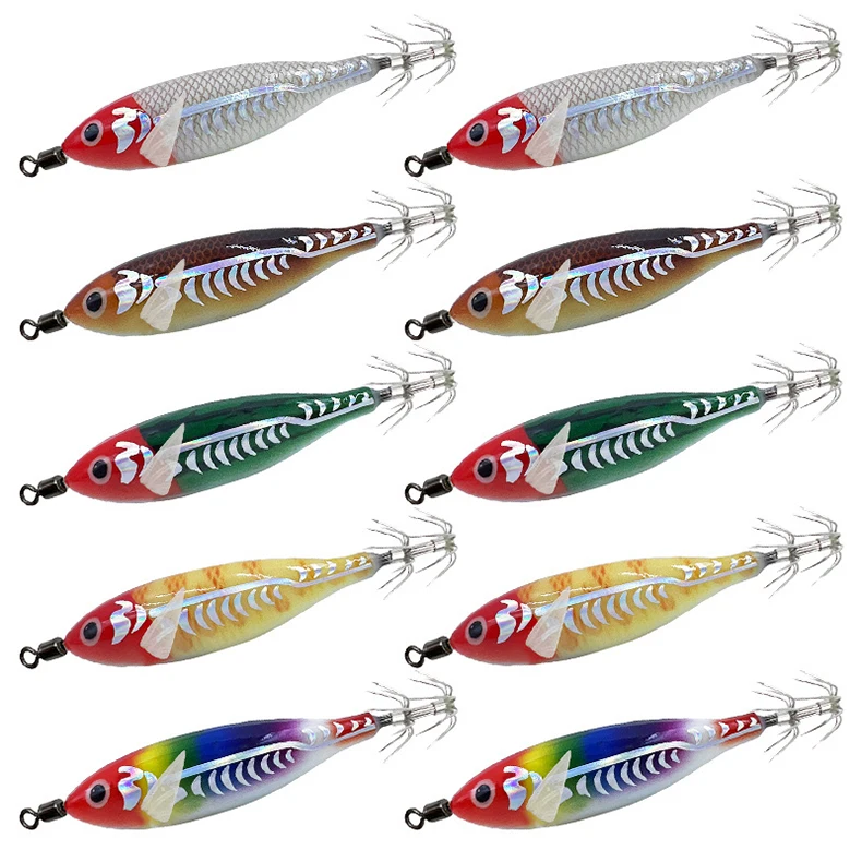 ShareShark 10 Stück/Box 8cm/5,7g Garnelen-Angelköder Leuchtende Tintenfisch-Jigs Haken Meeresangel-Zubehör Künstlicher Köder Oktopus-Köder – Detail 7
