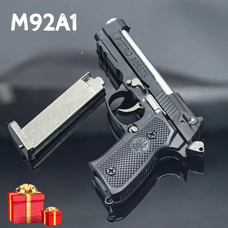 1:3 Scale All-metal Detachable M92A1 Gun Model Alloy Keychain Shell Pop-out Version Decompression Toy for Men's Gifts