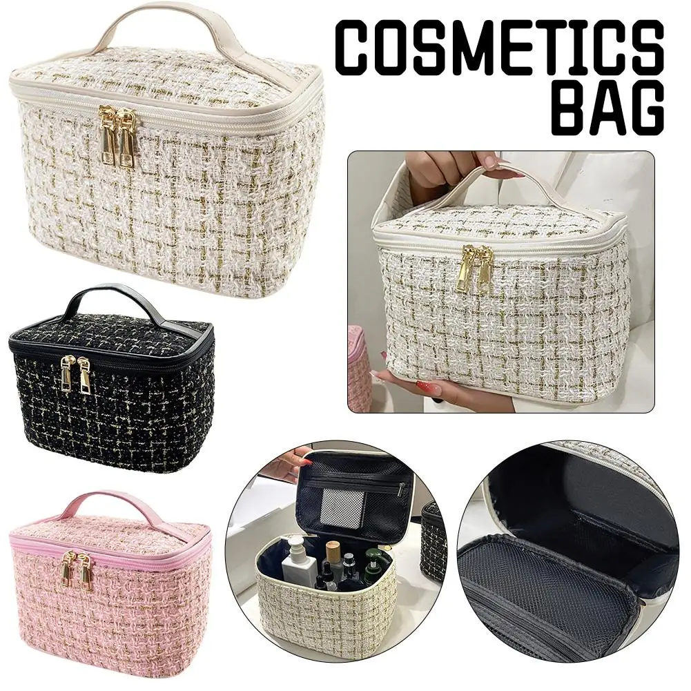 Nieuwe vrouwentas gebreide stijl make-up tas draagbare draagbare draagbare make-up tas modieuze grote opslagtas image 2