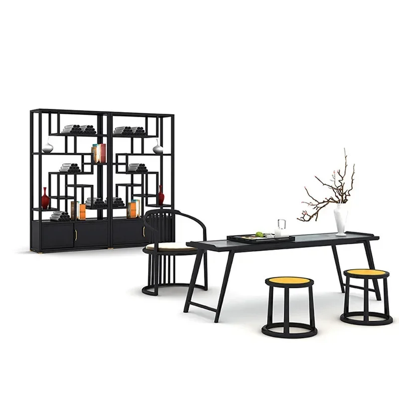 

Китайский антикварный стеллаж из массива дерева, витрина, книжный шкаф в стиле дзен, прихожая тумба-витрина