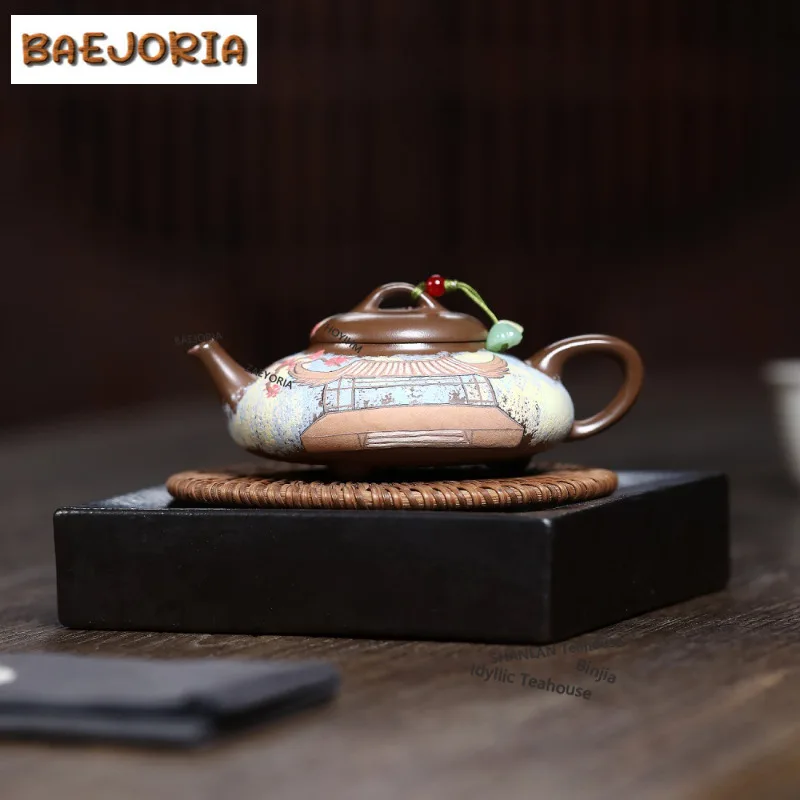 180ml Exquisite Yixing Purple Clay Teapots Master Handmade Stone Scoop Pot Raw Ore Gold Zhu Mud Kettle Zisha Tea Set Collection