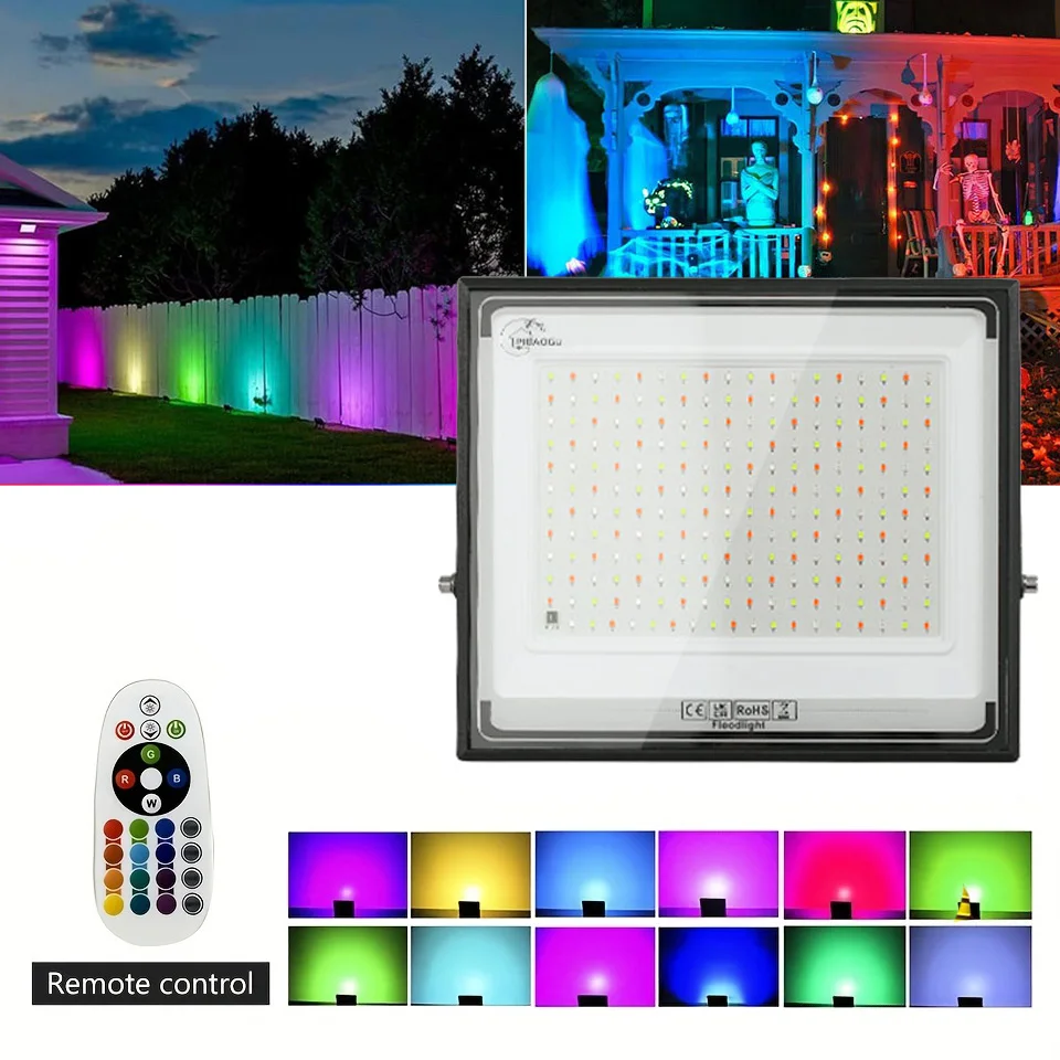 

Led RGB Floodlight 20W 30W 50W 100W 150W 200WIP66 Outdoor Spotlight AC220V Reflector Projector Lamp With Color Remote Controller