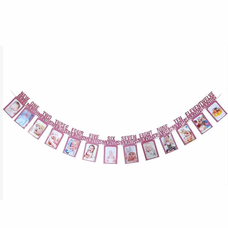 Baby-Fotobanner zum ersten Geburtstag, 1–12 Monate, Foto-Requisiten, Junge, Mädchen, Fotografie, Wimpelkette, Girlande, Babyparty, Partydekoration – Detail 7