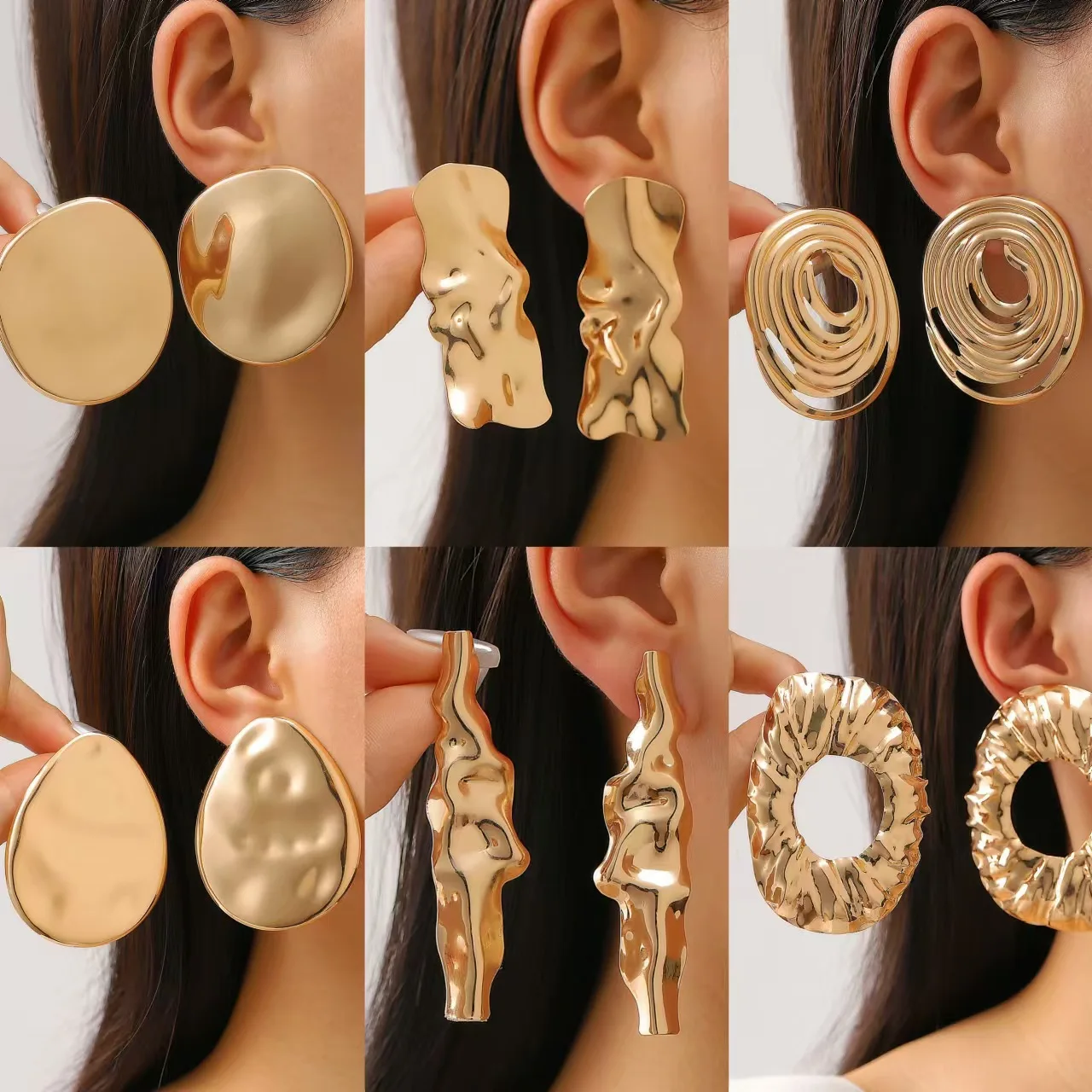 

Exaggerated Gold Color Heart Oval Earrings For Women Metal Earing Jewelry 2025 Trending Irregular Wrinkled Geometric Earrings