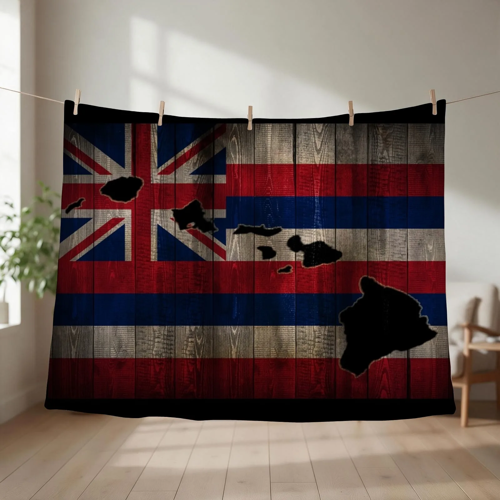 Hawai'i Flag with Hawaiian Islands by Hawaii Nei All Day Throw Blanket couch cozy soft plush fuzzy picnic outdoor blanket