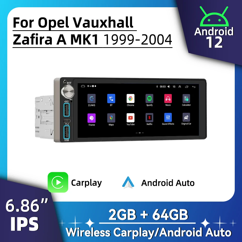 

6.86" Screen Android Car Multimedia for Opel Vauxhall Zafira A MK1 1999-2004 1Din Radio Stereo Head Unit Autoradio Carplay GPS