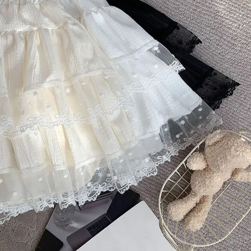 

Модная женская пышная юбка в горошек, милая текстурированная кружевная короткая юбка с бантом, многослойная с безопасными брюками, короткая юбка трапециевидной формы для женщин