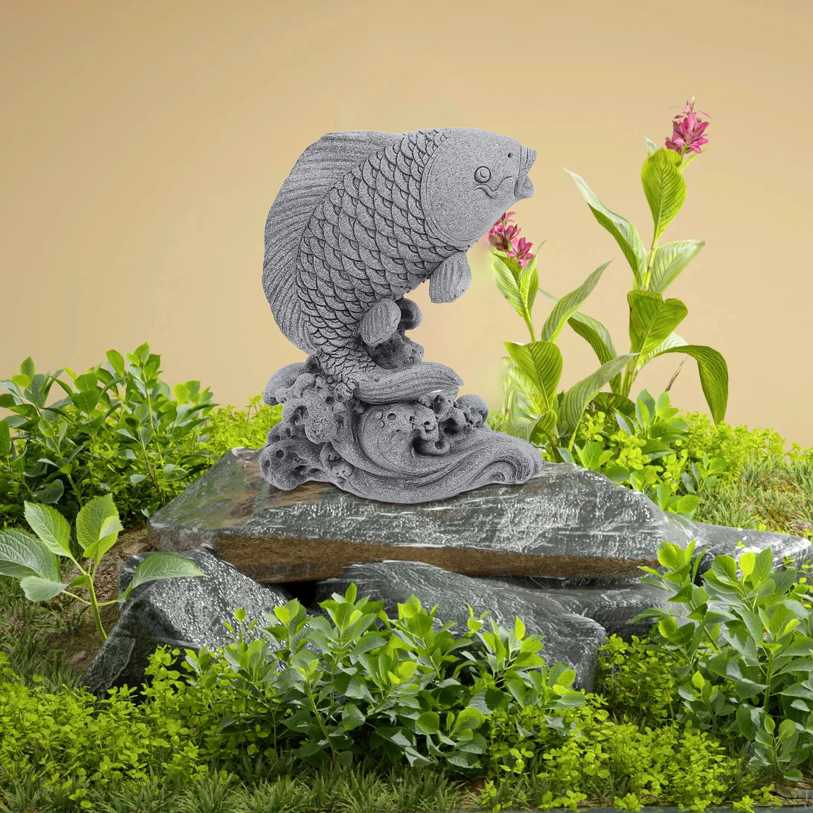 

Fish Statue Garden Decor Realistic Pond Sculpture Outdoor Weather Resistant Artistic Fish Ornament for Patio Garden Accessories