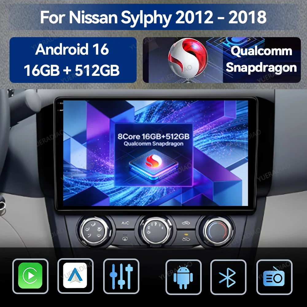 Android 16 Car Radio For Nissan Sylphy B17 Sentra 12 2010 - 2020 Multimedia Stereo Video Player Head Unit GPS NAVI QLED 2DIN BT