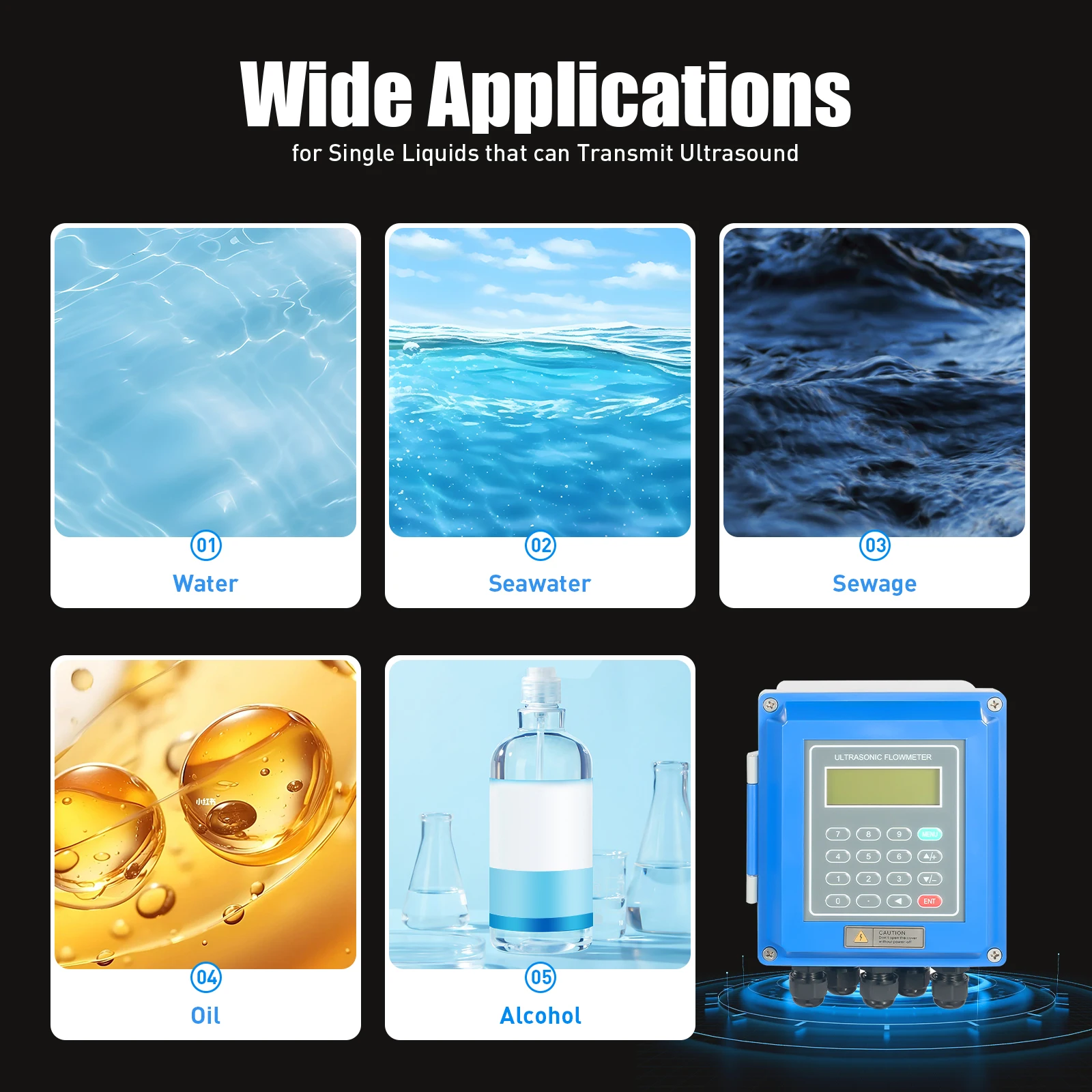 Wall Mounted TUF-2000B Digital Ultrasonic Flowmeter with TM-1 TS-2 Transducers for Water Flow Measurement