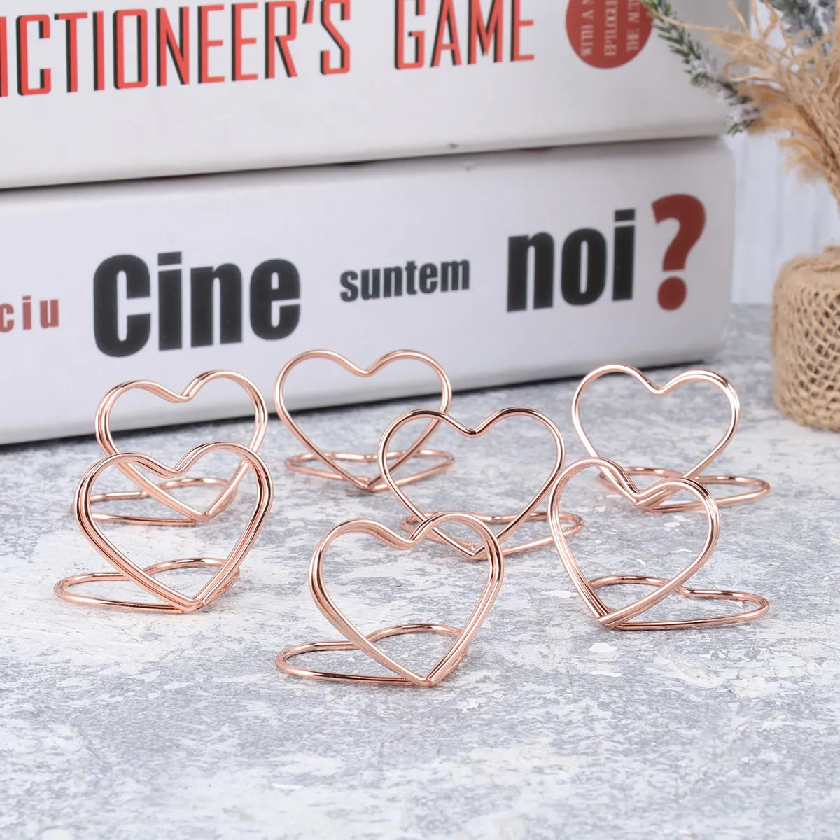 20Pcs Rose Gold Metal Heart Shape Memo Clip Holders Double Layer Table Number Stands Wedding Decoration Paper Photo Clips Table