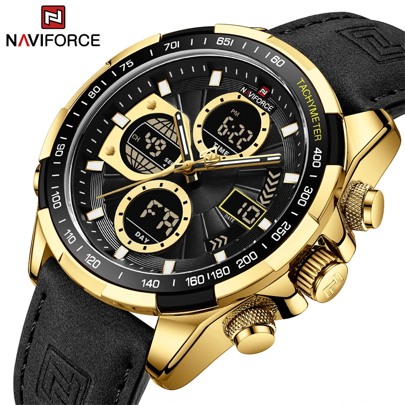 New Original NAVIFORCE Business Luxury Leather Men Watches Sport 3ATM Waterproof LCD Display Watch For Male Quartz WristWatch