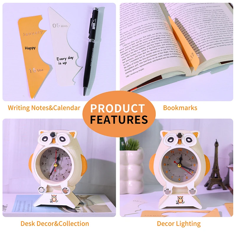 

[k]Time Piece Calendar 2026 Desk Calendar With Clock LED Light 3D Tear-away Calendar Paper Carving Art Memo Pad