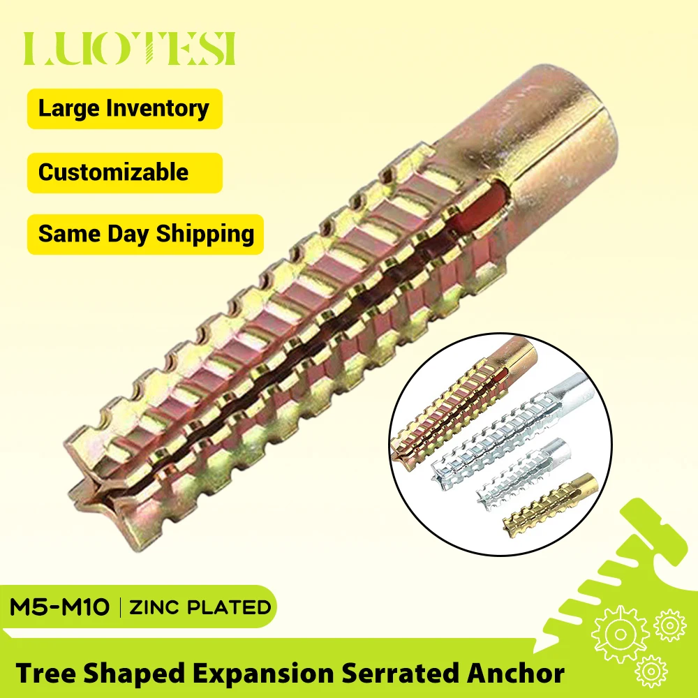 10pcs Tree Shaped Expansion Serrated Anchor Galvanized Steel M5 M6 M8 M10 Heavy Duty Hollow Wall Anchor for Concrete Plaster