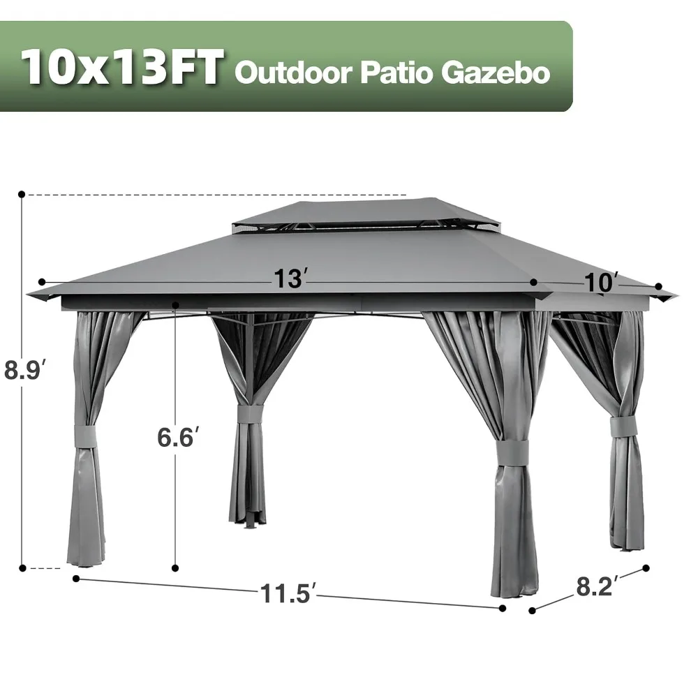 Outdoor Gazebo 10x13 with Mosquito Netting & Privacy Screens, Double-Roof Screen Tent, Heavy Duty Shelter Canopy, Custom